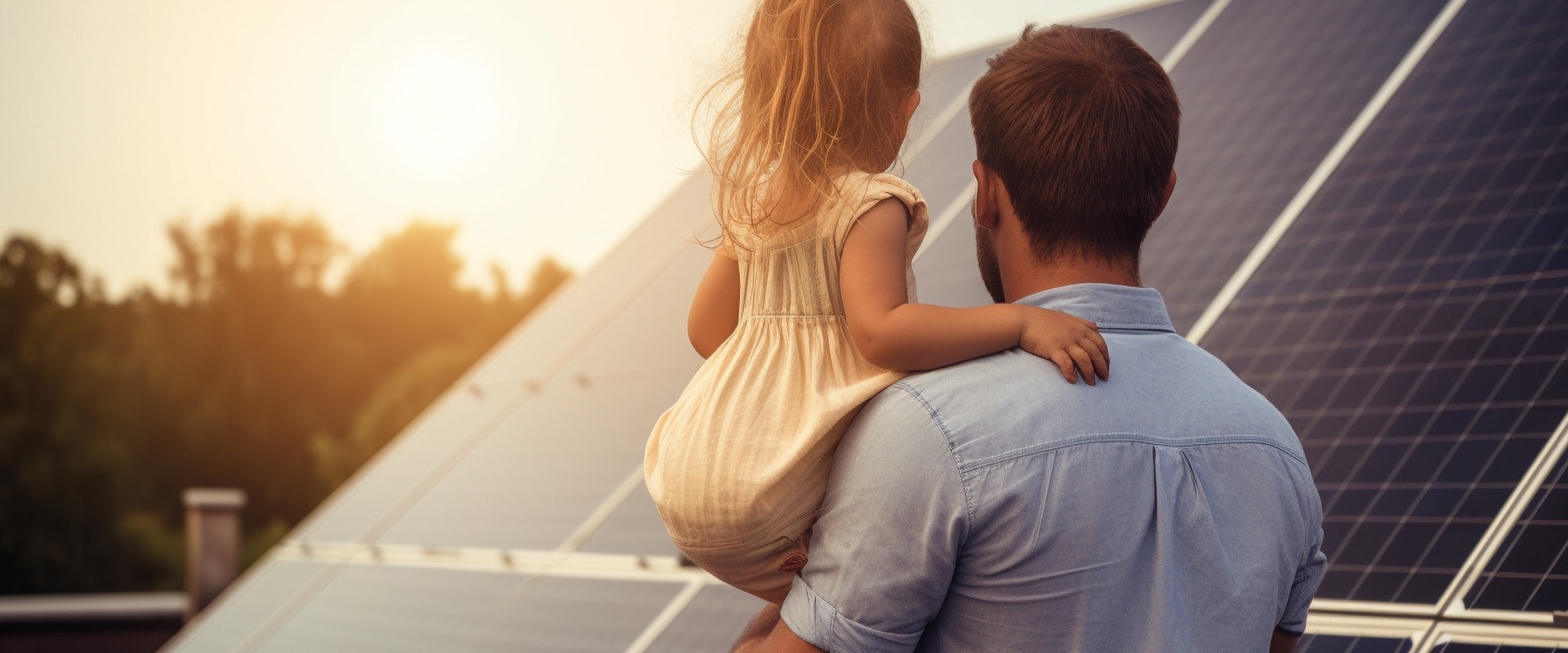 Vater zeigt Tochter Photovoltaikanlage